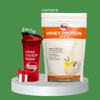Whey Protein WPC Vitafor 900g  (Baunilha)  + Brinde Coqueteleira 600ml